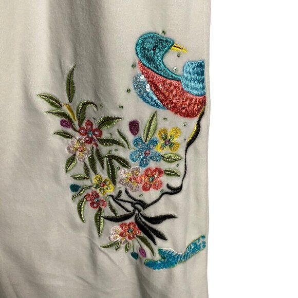 BCBGMAXAZRIA Women's Ivory Velour Floral Sequence Embroidered Pants - Picture 5 of 9